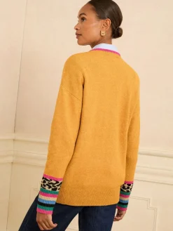 Geel hart met dierenprint - behaaglijke trui met ronde hals*Love & Roses New