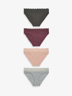 Gemêleerd grijs/roze/roodpaars - Katoenen kanten slipjes 4 stuks*Next Clearance