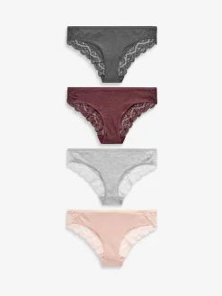 Gemêleerd grijs/roze/roodpaars - Katoenen kanten slipjes 4 stuks*Next New