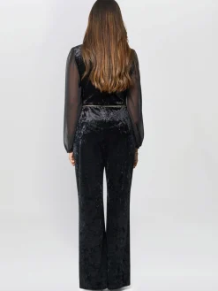 Alaska Velvet Black Jumpsuit With Sheer Sleeves*Gina Bacconi