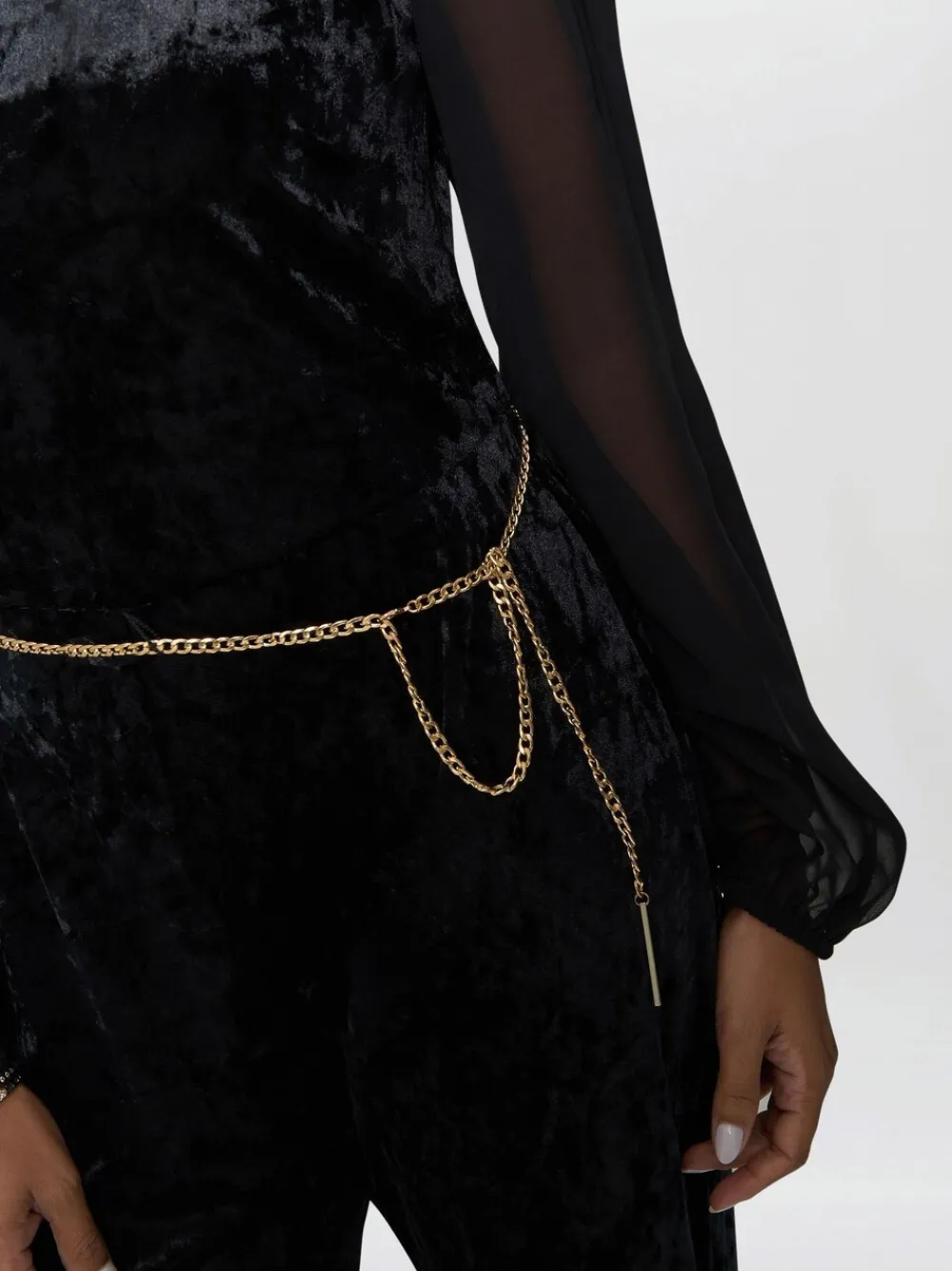 Alaska Velvet Black Jumpsuit With Sheer Sleeves*Gina Bacconi