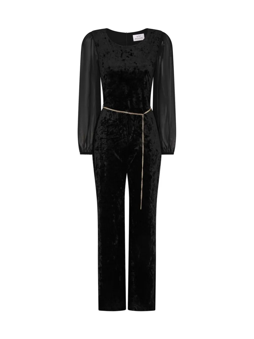 Alaska Velvet Black Jumpsuit With Sheer Sleeves*Gina Bacconi