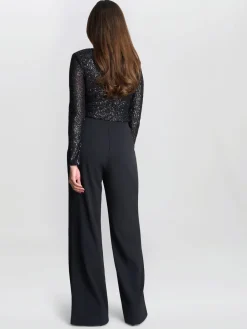 Allegra Sequin Crepe Black Jumpsuit*Gina Bacconi Sale