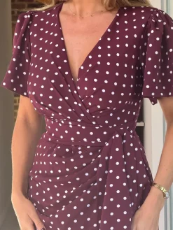 Drew Polka Dot Puff Sleeve Wrap Front Midi Dress*Girl In Mind Discount