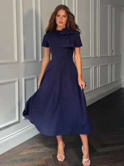 Minta Bow Detail Short Sleeve Midi Dress*Girl In Mind Best