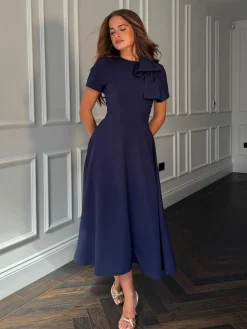 Minta Bow Detail Short Sleeve Midi Dress*Girl In Mind Best