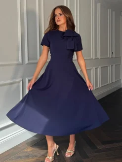 Minta Bow Detail Short Sleeve Midi Dress*Girl In Mind Best