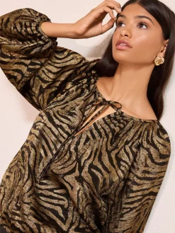 - Long Sleeve Bubble Hem Tie Neck Blouse*Friends Like These Outlet