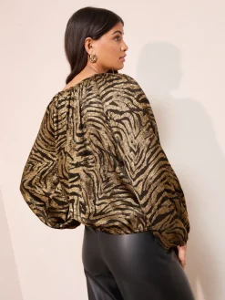 - Long Sleeve Bubble Hem Tie Neck Blouse*Friends Like These Outlet