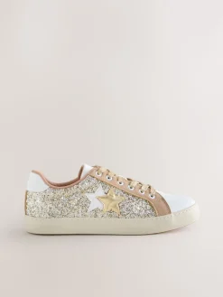 Goud - Forever Comfort® Glitter Star Detail Baseball Lace Up Trainers*Next Online
