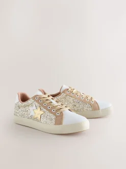 Goud - Forever Comfort® Glitter Star Detail Baseball Lace Up Trainers*Next Online