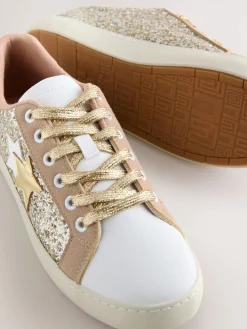 Goud - Forever Comfort® Glitter Star Detail Baseball Lace Up Trainers*Next Online