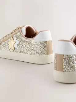Goud - Forever Comfort® Glitter Star Detail Baseball Lace Up Trainers*Next Online