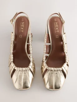 Goud - Forever Comfort® Leather Slot Slingback Block Heels*Next Outlet