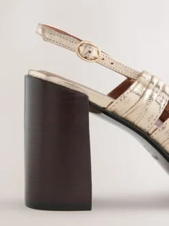 Goud - Forever Comfort® Leather Slot Slingback Block Heels*Next Outlet