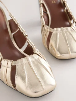 Goud - Forever Comfort® Leather Slot Slingback Block Heels*Next Outlet