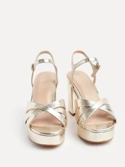 Goud - Keliah sandalen met plateauzool, gekruiste bandjes en blokhak*Linzi Discount