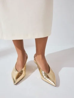 Goud - Punt Toe Lage Slingback Naaldhak Schoenen*Next New