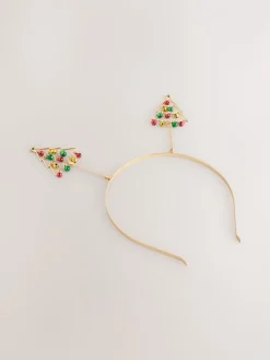 Goudkleurig - Bopper kersthoofdband met kerstboom en belletjes*Next Online