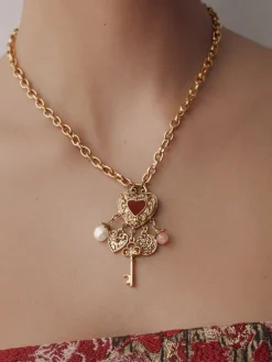 Goudkleurig - Cluster Heart Charm Long Necklace*Next Sale