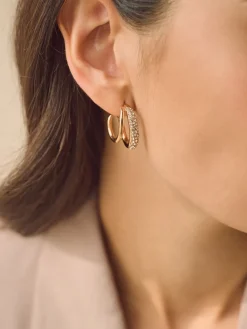 - Dubbele grote oorringen met glitter*Next Clearance