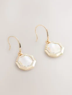 Goudkleurig - Mother Of Pearl Octagon Drop Earrings*Next Hot