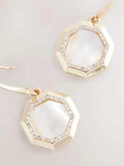 Goudkleurig - Mother Of Pearl Octagon Drop Earrings*Next Hot