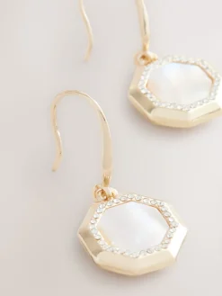 Goudkleurig - Mother Of Pearl Octagon Drop Earrings*Next Hot