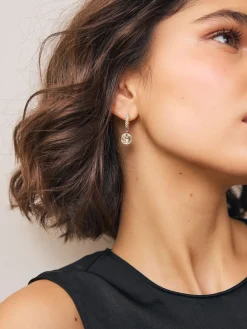 - Square Stone Drop Pavé Hoop Earrings*Next Online