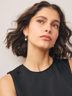 - Square Stone Drop Pavé Hoop Earrings*Next Online