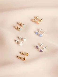 Goud/zilver verguld - Oorknopjes met halfedelsteen*Next Discount