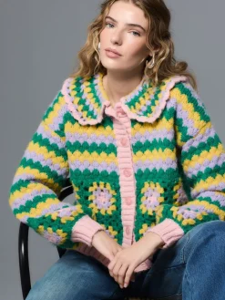 Green Multi Patch - Hand Crochet Collar Cardigan*Next Best