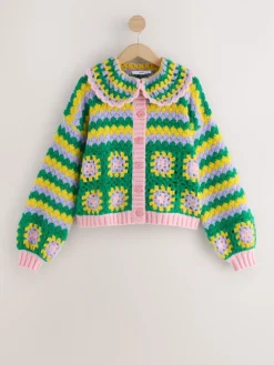Green Multi Patch - Hand Crochet Collar Cardigan*Next Best
