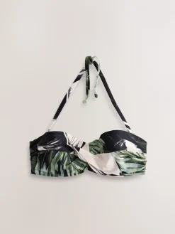 Green/Black Leaf - Twist Padded Wired Bandeau Bikini Top*Next Online
