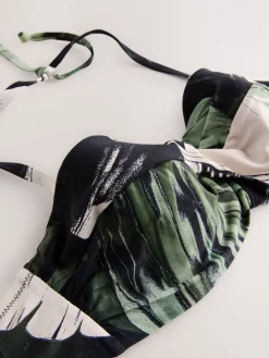 Green/Black Leaf - Twist Padded Wired Bandeau Bikini Top*Next Online