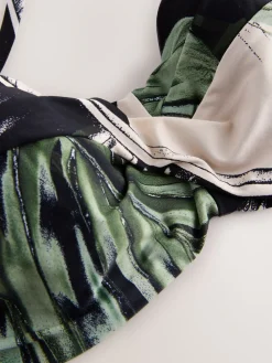 Green/Black Leaf - Twist Padded Wired Bandeau Bikini Top*Next Online