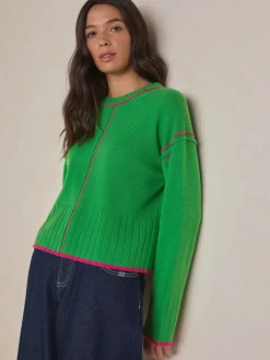 Green/Pink Tipped - 100% N.Premium trui van lamswol met ronde hals*Next Outlet