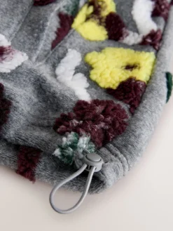 Grey Floral Jacquard - Floral Jaquarded Borg Half Zip Neck Fleece Sweatshirt*Next New