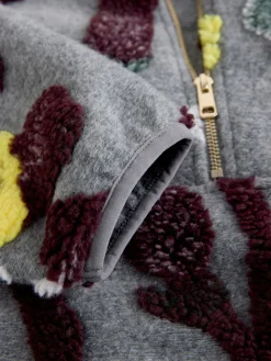 Grey Floral Jacquard - Floral Jaquarded Borg Half Zip Neck Fleece Sweatshirt*Next New