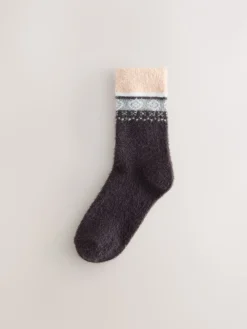 Grey/Pastel Fairisle - 2 Paar superharige behaaglijke sokken*Next Discount