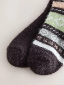 Grey/Pastel Fairisle - 2 Paar superharige behaaglijke sokken*Next Discount