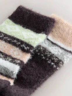 Grey/Pastel Fairisle - 2 Paar superharige behaaglijke sokken*Next Discount