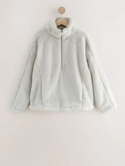 Grijs - Borg fleece met korte rits*Next Online