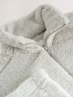 Grijs - Borg fleece met korte rits*Next Online