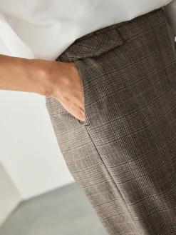 Grijs - Geruite, geborstelde, modieuze broek met hoge taille en wijde pijpen*Next Online