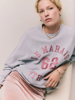 Grijs - Grafisch satijnapplicatie 'Le Marais' City sweatshirt met lange mouwen en ronde hals*Next Best