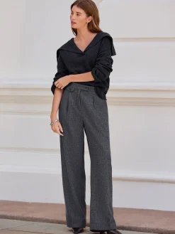 Grijs - N. Premium Wijde pijpen Geplooid Broeken met wol*Next