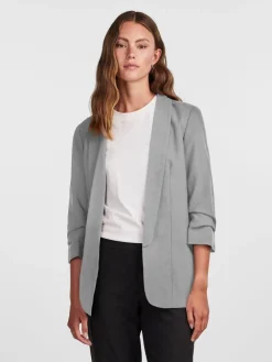 Grijs - blazer met gerimpelde mouwen*PIECES Online