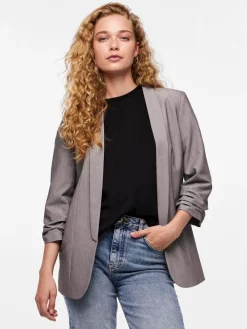 Grijs - blazer met gerimpelde mouwen*PIECES Online