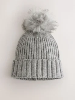 Grijs - Rib Knit Pom Hat*Next Online